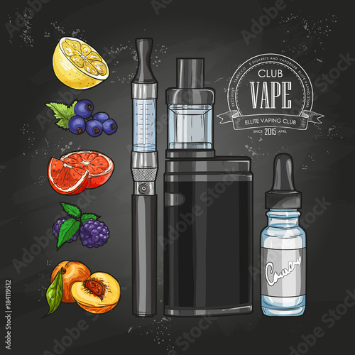Vector color sketch set electronic cigarette