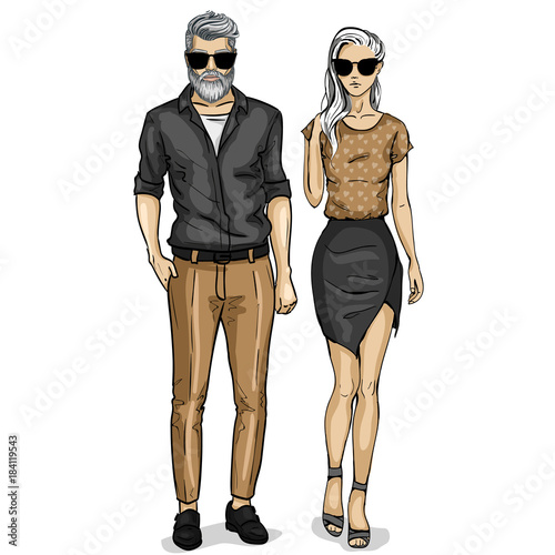 Vector woman and man models