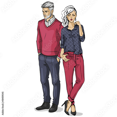 Vector woman and man models