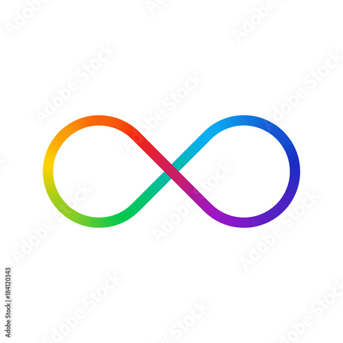 Thin line infinity sign color spectrum. Rainbow gradient in the shape of the infinity sign. Eight sign colorful gradient.