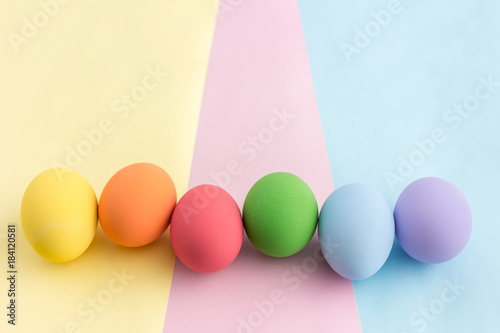 pastel easter eggs in top view