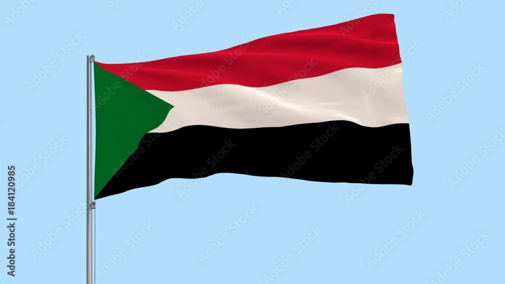 Isolate flag of Sudan on a flagpole fluttering in the wind on a ...