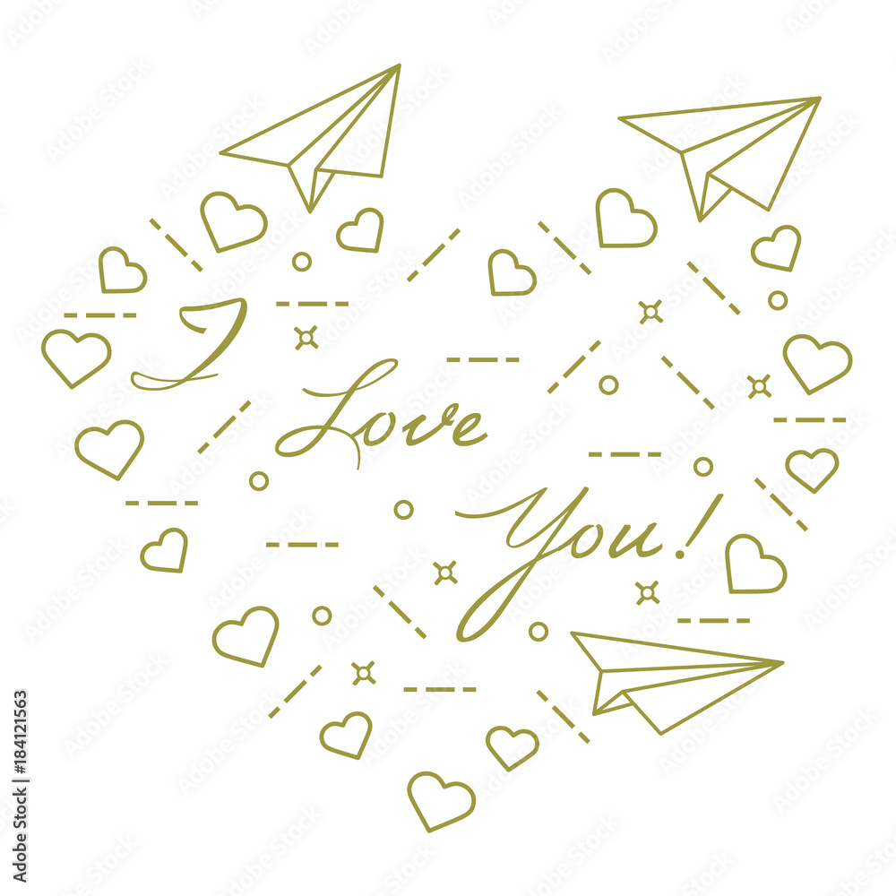 Fototapeta premium Paper airplane, hearts. Valentine's Day.