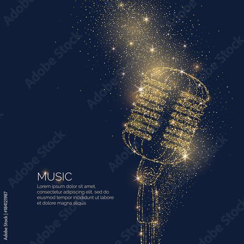 Fototapeta Jasny plakat muzyczny z mikrofonem brokatowym miejscem na tekst. Ilustracja wektorowa
