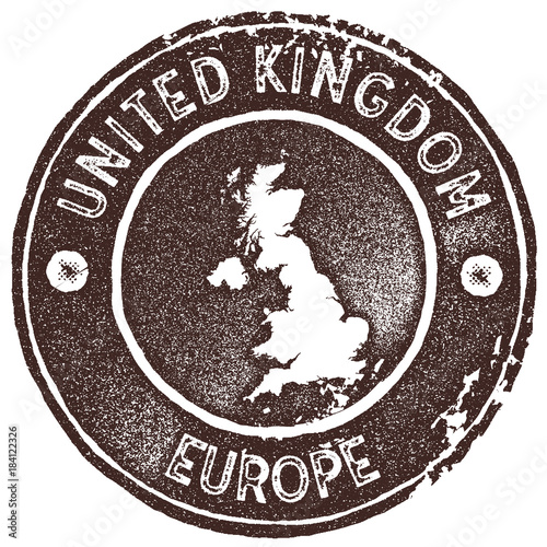 United Kingdom map vintage stamp. Retro style handmade label, badge or element for travel souvenirs. Brown rubber stamp with country map silhouette. Vector illustration.