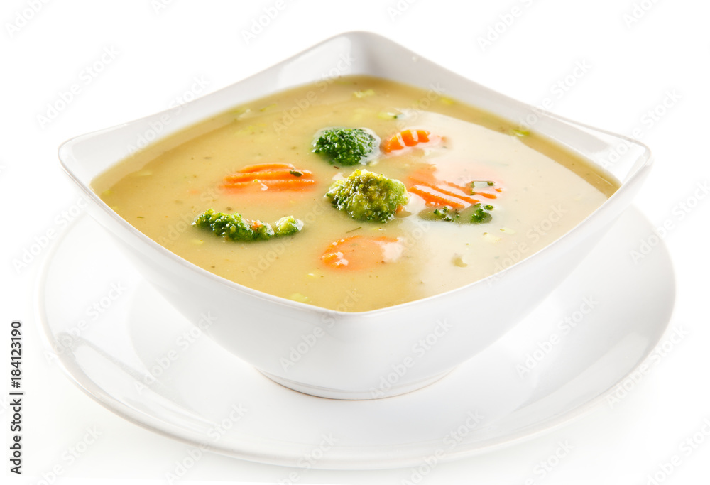 Vegetable soup on white background Vegetable soup on white background