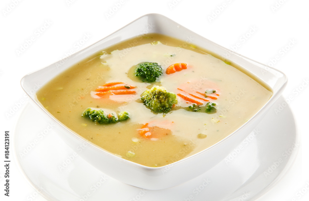 Vegetable soup on white background 