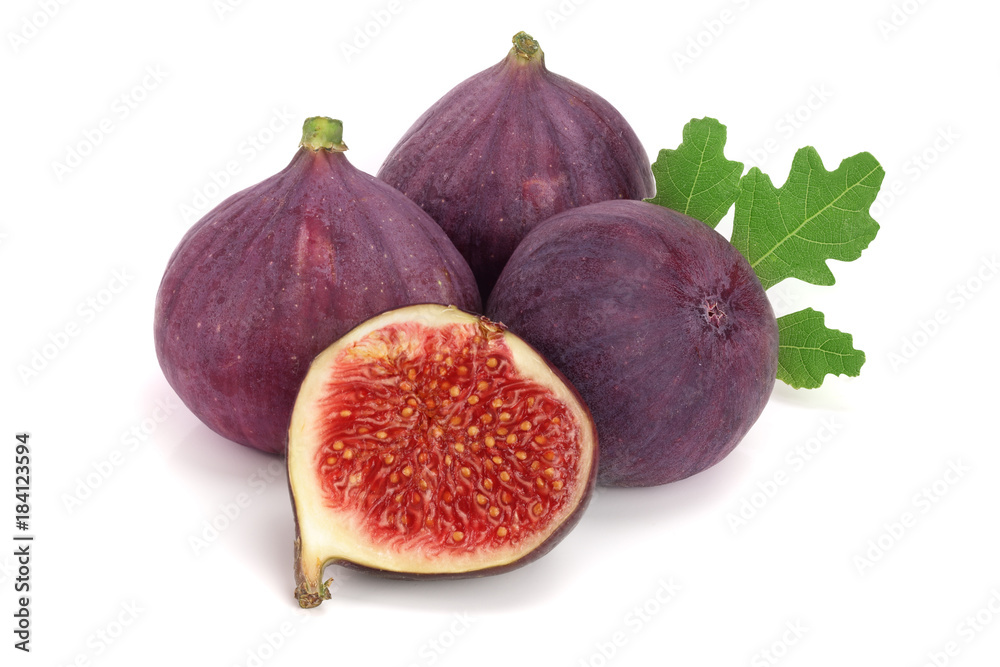 fig fruits with leaves isolated on white background fig fruits with leaves isolated on white background
