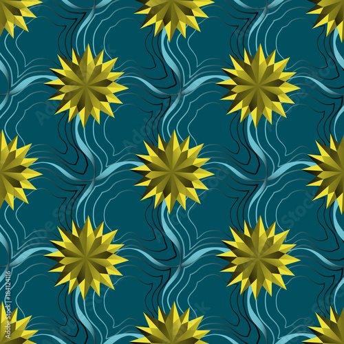 Abstract vector illustration. Decorative stars, pattern of curved lines