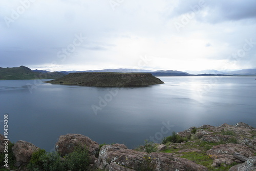 The view of lake Umayo from Sillustani ruins in Peru