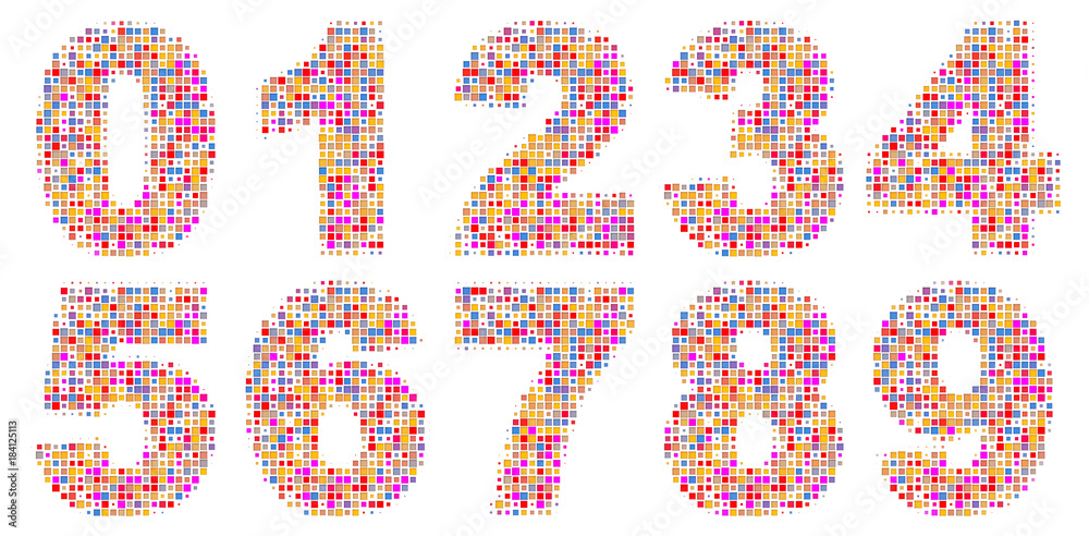 Numbers set from colourful pixels in modern style Numbers set from colourful pixels in modern style