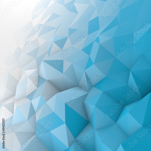 Blue to white gradient low poly geometric surface abstract 3D rendering