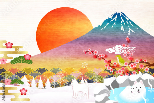 戌　年賀状　温泉　背景