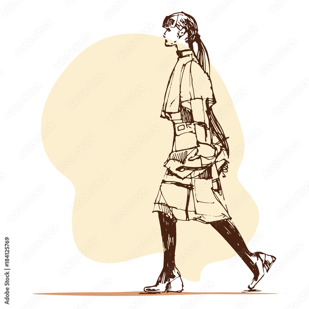 Fototapeta premium Sketch beautiful young woman. Hand-drawn illustration.