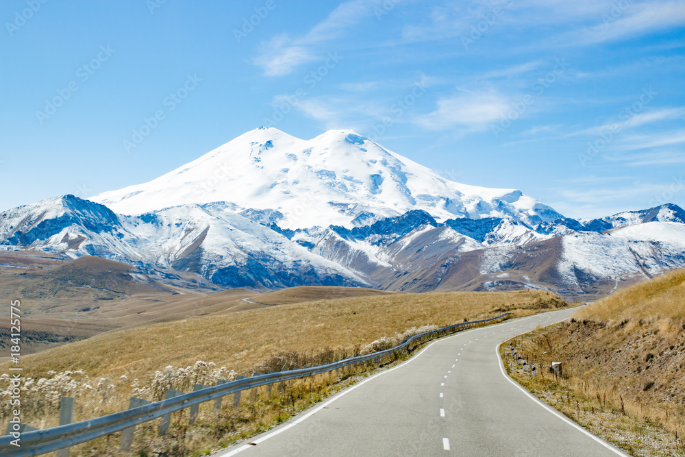 Road to the mountain Elbrus autumn