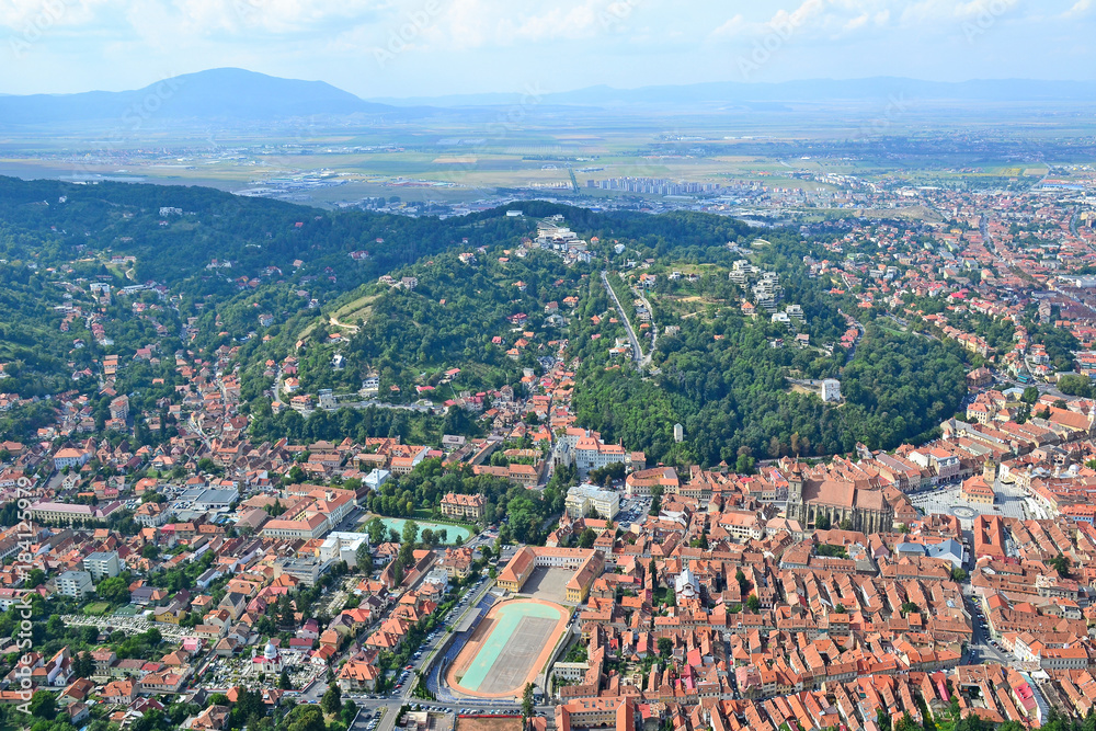 View of Brasov city in the valley, Romania