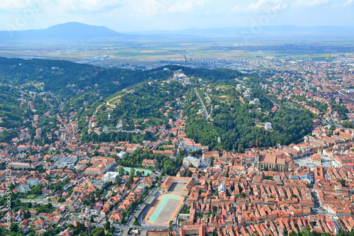 View of Brasov city in the valley, Romania