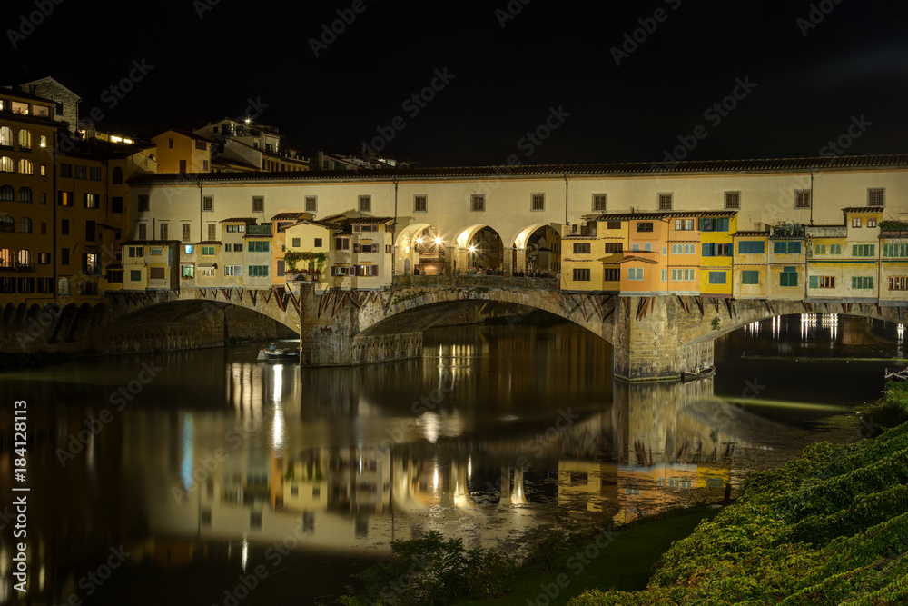 View of Gold (Ponte Vecchio) Bridge in night,  Florence