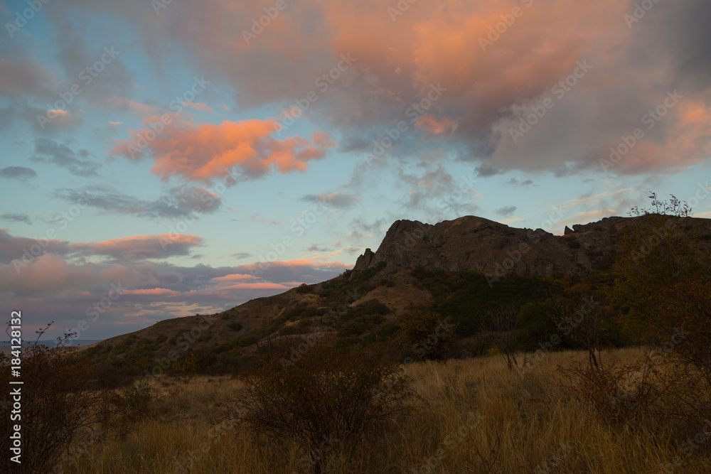 beautiful sunset view of  mountains of Karadag, Crimea