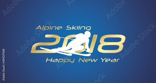 Alpine Skiing 2018 Happy New Year gold logo icon blue background