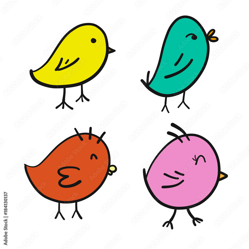 Set of colorful sweet chick cartoon isolated on white background. flat icon Vector illustration.