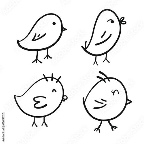 Set of black and white sweet chick cartoon isolated on white background. flat icon Vector illustration.
