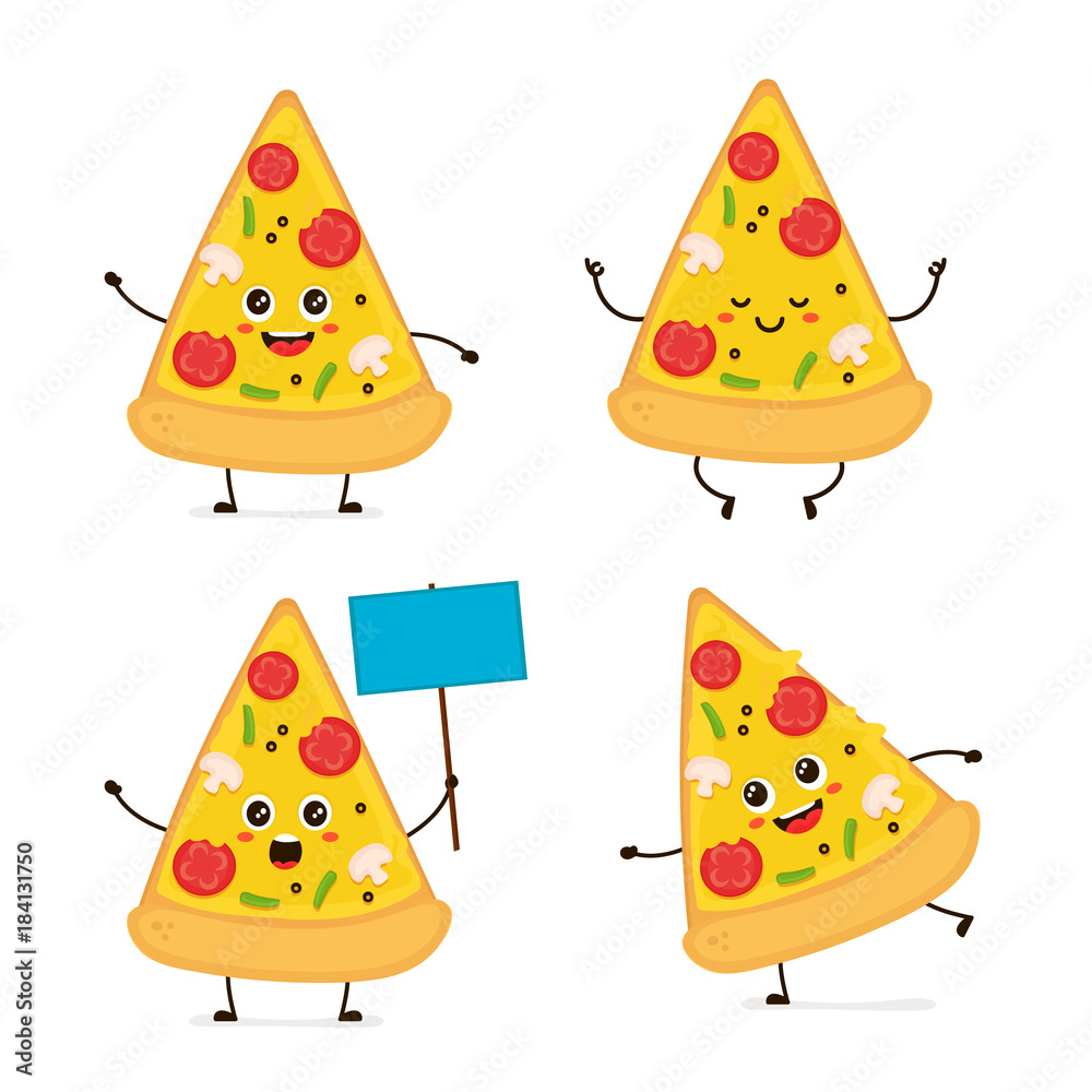 Fototapeta Śliczny uśmiechnięty szczęśliwy zabawny śliczny kawałek pizzy