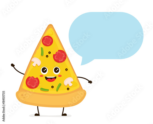 Cute smiling funny cute pizza slice  talking 