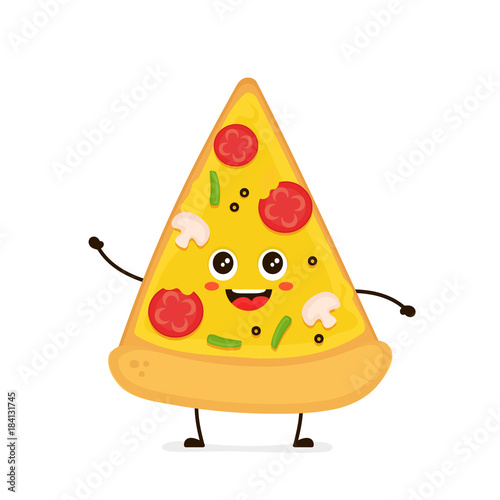 Cute smiling funny cute pizza slice.Vector 