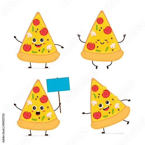 Fototapeta Śliczny uśmiechnięty szczęśliwy zabawny śliczny kawałek pizzy