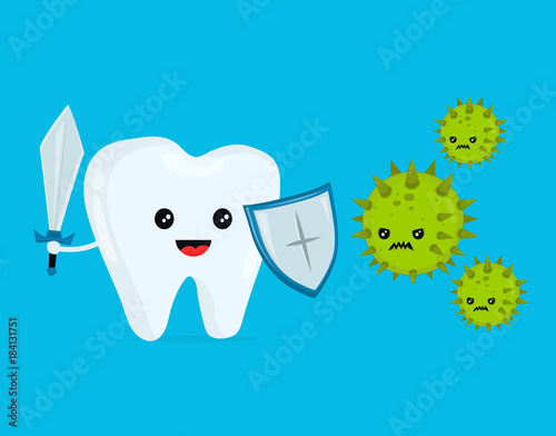 Cute happy funny smiling fighting tooth 