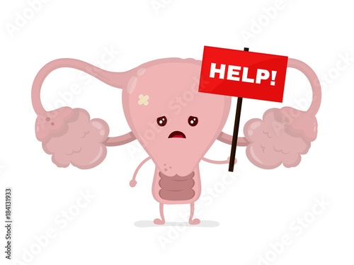 Sad unhealthy sick uterus with nameplate 