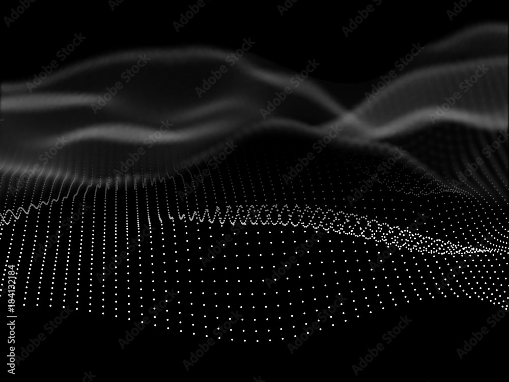 Abstract wave from dots and blur on black. Modern vector background. Abstract wave from dots and blur on black. Modern vector background.