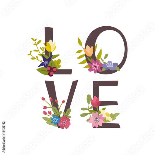 Love letters with vector flower elements