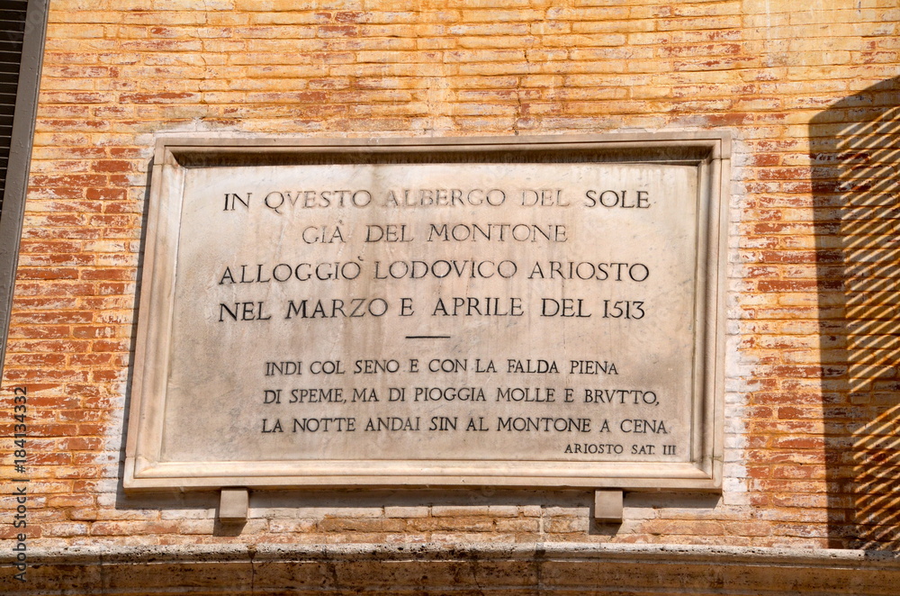 Memory stone dedicated to Ludovico Ariosto, a medieval Italian poet, Rome,  Italy Stock Photo | Adobe Stock