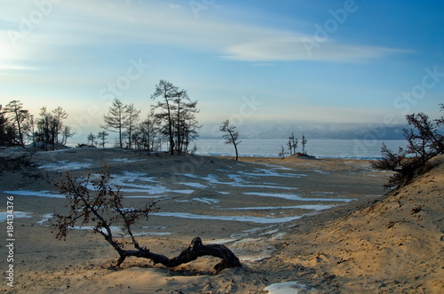 Russia. Lake Baikal  the sandy shore of the Olkhon island from the Small sea.