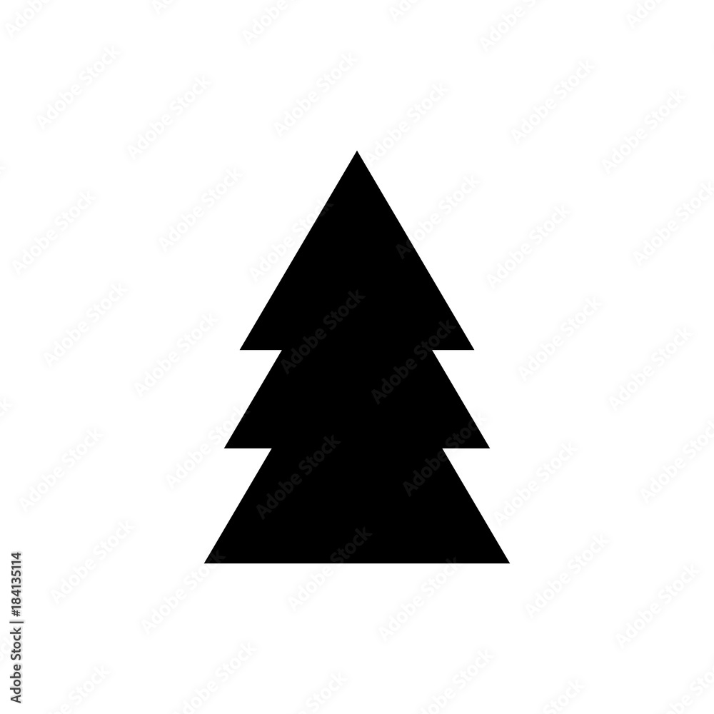 Silhouette icon of black Christmas tree, simple geometric vector design, symbol of fir-tree for illustration Xmas and New Year