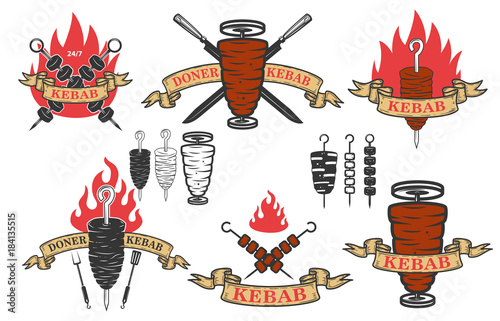 Set of doner kebab emblems.Design elements for logo, label, emblem, sign. Vector illustration