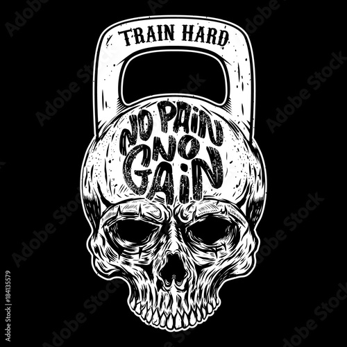 No pain no gain. Train hard. Skull in the form of a weight. Vector design element