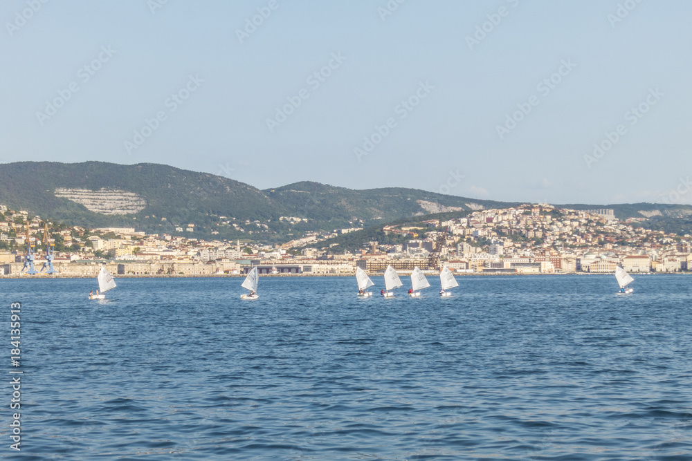 Dinghy sailing in the gulf of Trieste, Italy