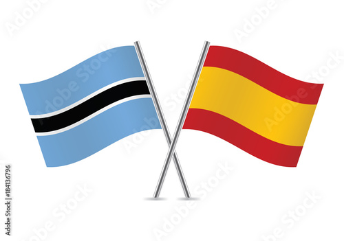 Botswana and Spain flags.Vector illustration.