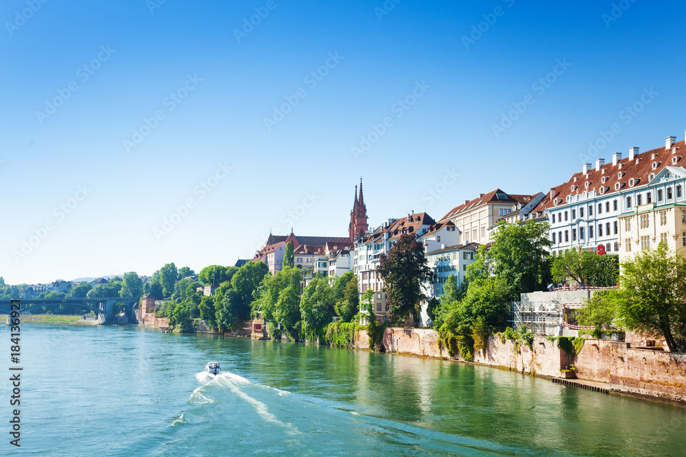 View of Basel from Rhine river in Switzerland