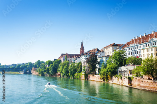 View of Basel from Rhine river in Switzerland photo