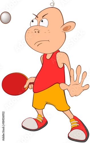 Illustration of Cute Little Boy. Table tennis