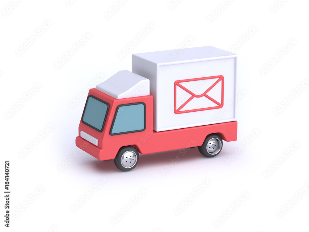 red white truck and mail icon 3d rendering cartoon style red white truck and mail icon 3d rendering cartoon style