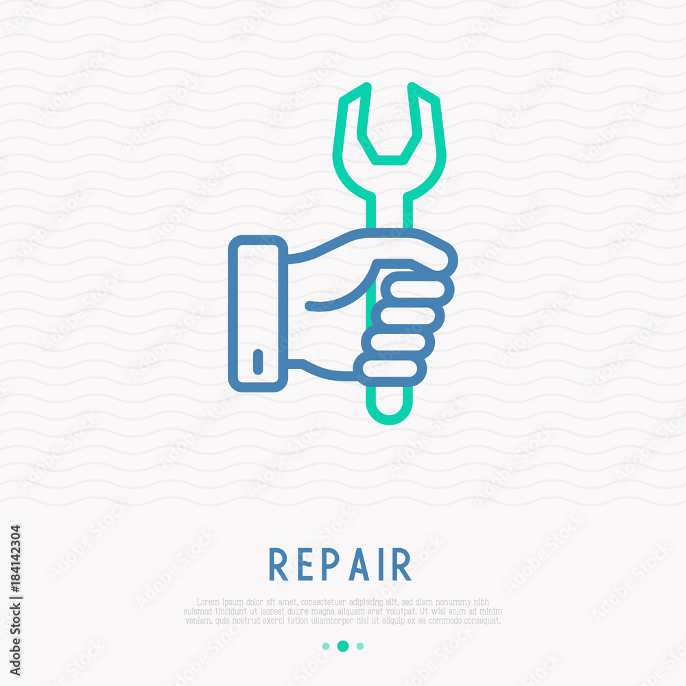 Hand holding wrench. Modern vector illustration of repair service. Hand holding wrench. Modern vector illustration of repair service.