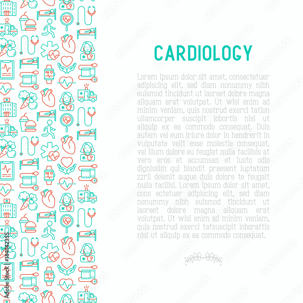 Cardiology concept with thin line icons set: cardiologist, stethoscope, hospital, pulsometer, cardiogram, heartbeat. Modern vector illustration for banner, web page, print media. Cardiology concept with thin line icons set: cardiologist, stethoscope, hospital, pulsometer, cardiogram, heartbeat. Modern vector illustration for banner, web page, print media.
