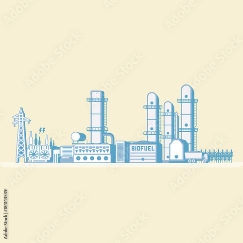 bio fuel energy, bio fuel power plant with diesel generator generate the electric in simple graphic