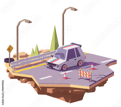 Vector low poly hot hatch on the highway