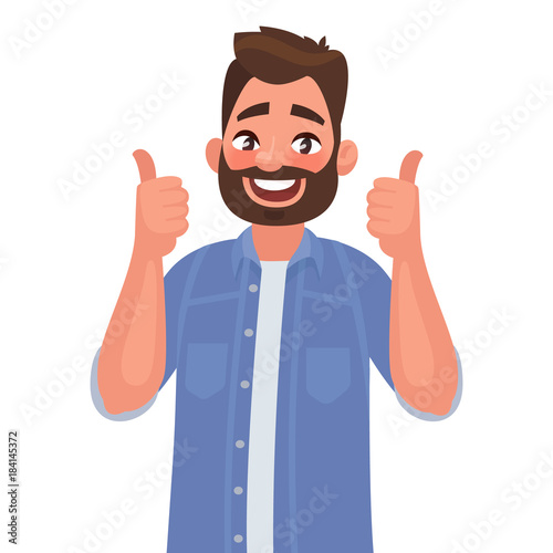 Joyful man shows gesture ñool. I like. Vector illustration